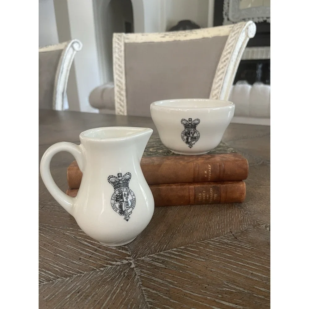 Williamsburg King's Arms Tavern Sugar Bowl & Creamer Pitcher‎ Black Transferware